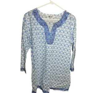 Willow Street Designs Indian Embroidered Tunic Dress Blue Sz M